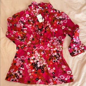 J.Crew Pink Floral Blouse with Ruffles NWT. Size 6. “Vintage” and rare find!
